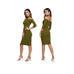 Heart & Hips‎ Cold Shoulder Halter Bodycon Dress Green Size Small